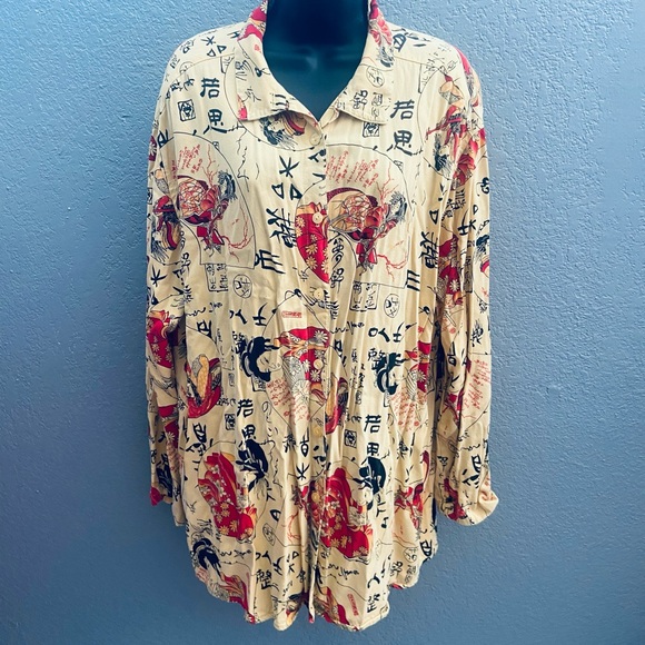 Tianello Tops - Tianrllo Long Sleeve Asian Print Geisha Shirt - S